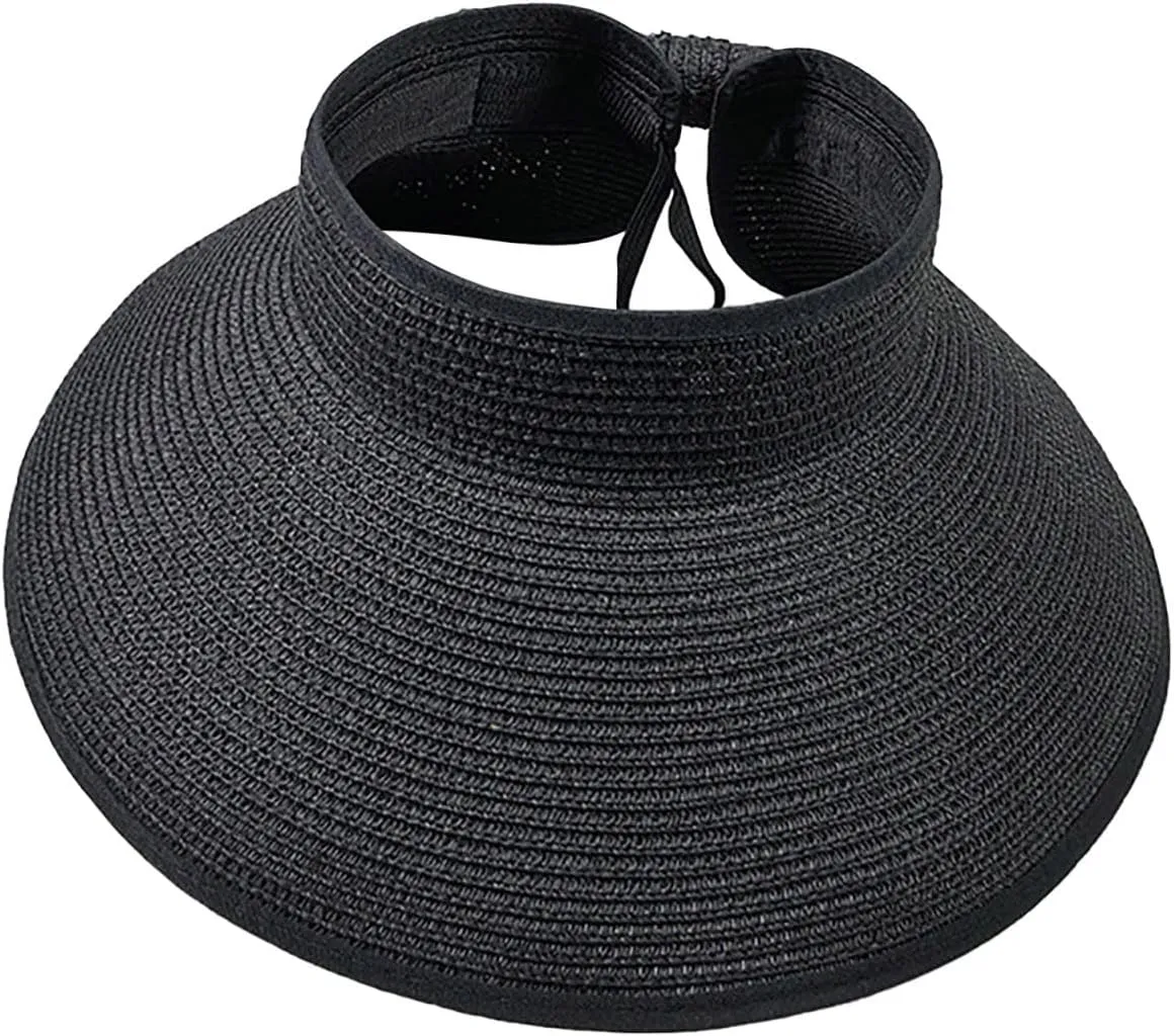 Women's Wide Brim Sun Hat Roll Up Straw Sun Visor Solid Colors Emtop Top Hats Outdoor Summer Travel Cap