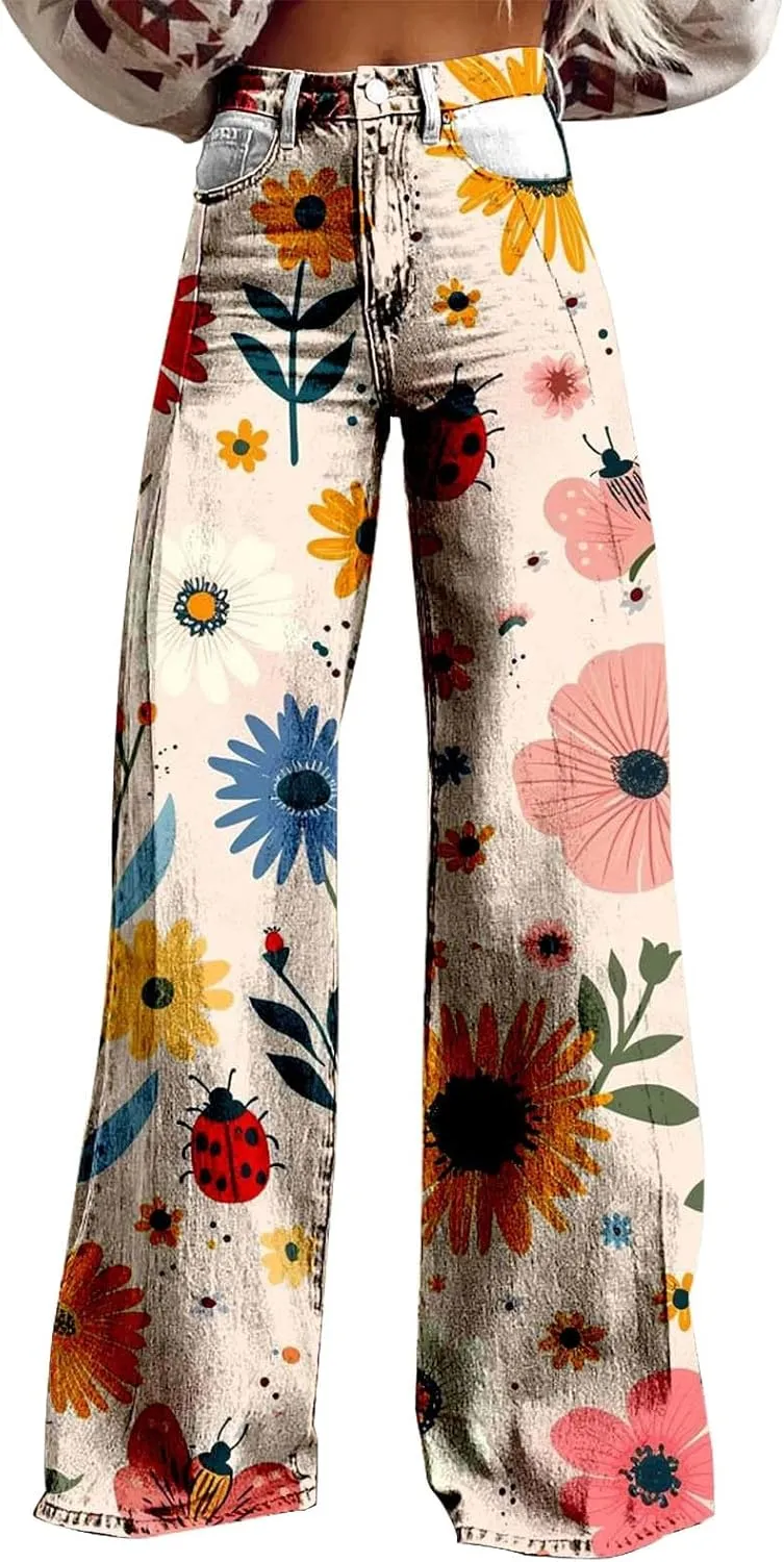 Womens Wide Leg Yoga Pants Size Printed Casual Pants Womens Jogger Sweatpants Women Wide Leg Drawstring