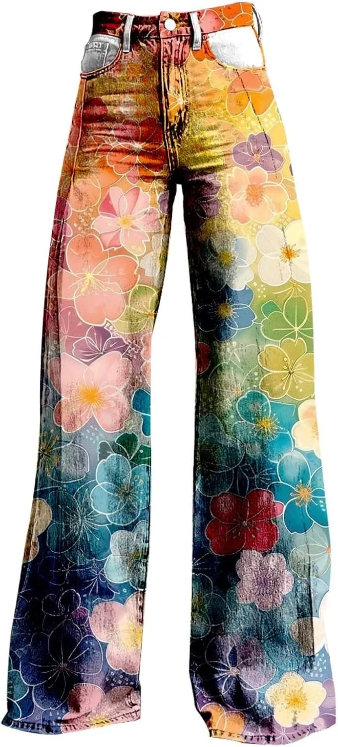 Womens Wide Leg Yoga Pants Size Printed Casual Pants Womens Jogger Sweatpants Women Wide Leg Drawstring