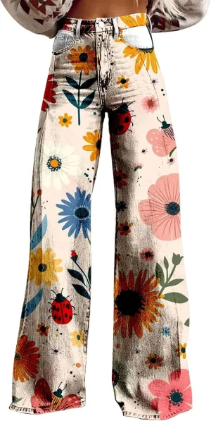 Womens Wide Leg Yoga Pants Size Printed Casual Pants Womens Jogger Sweatpants Women Wide Leg Drawstring