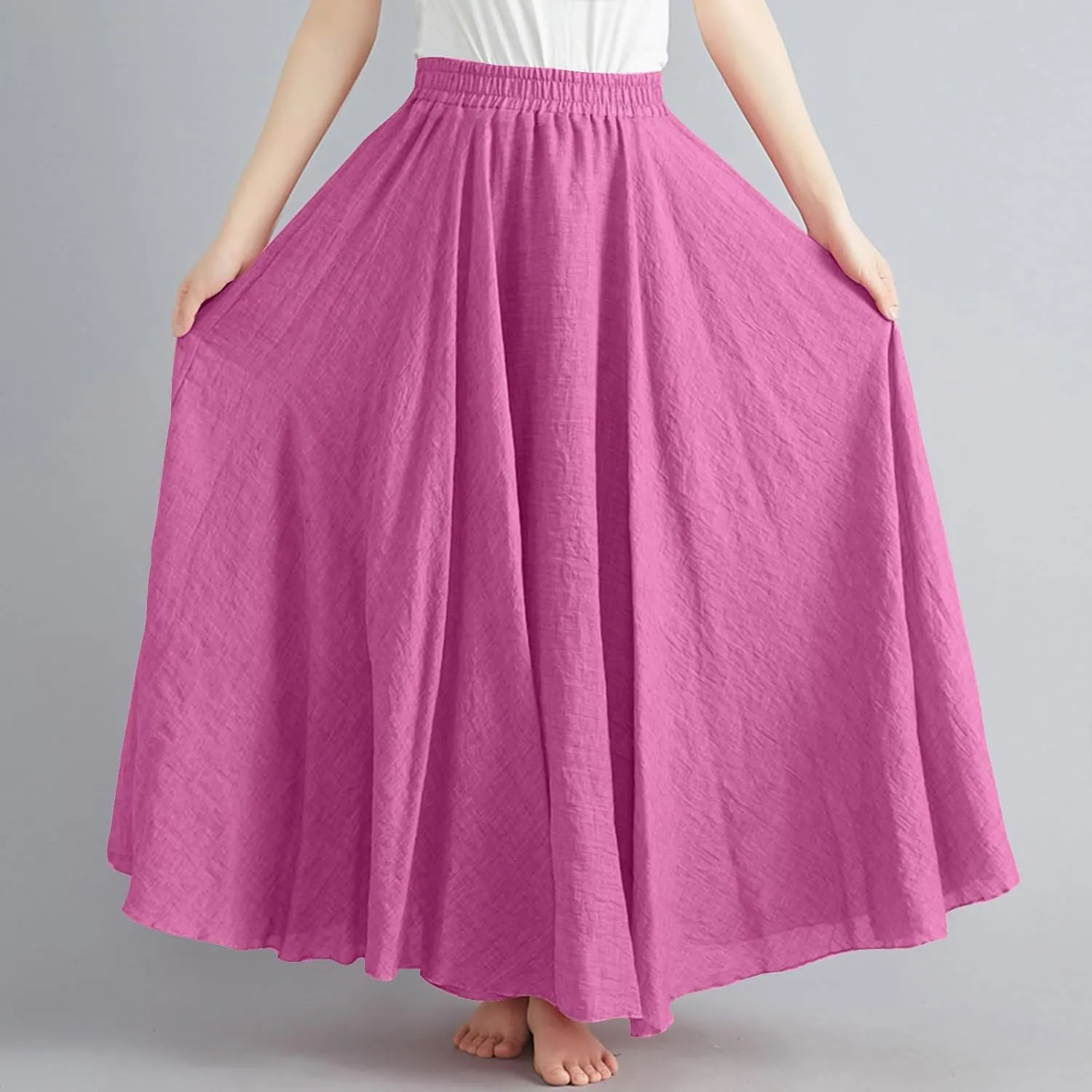 Womne's Maxi Skirts A Line Long Linen Skirts Elastic Waist Summer Skirts Flowy Beach Vacation Skirts Long Boho Skirts