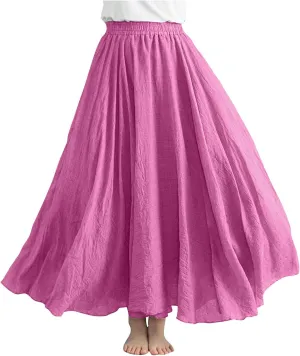 Womne's Maxi Skirts A Line Long Linen Skirts Elastic Waist Summer Skirts Flowy Beach Vacation Skirts Long Boho Skirts