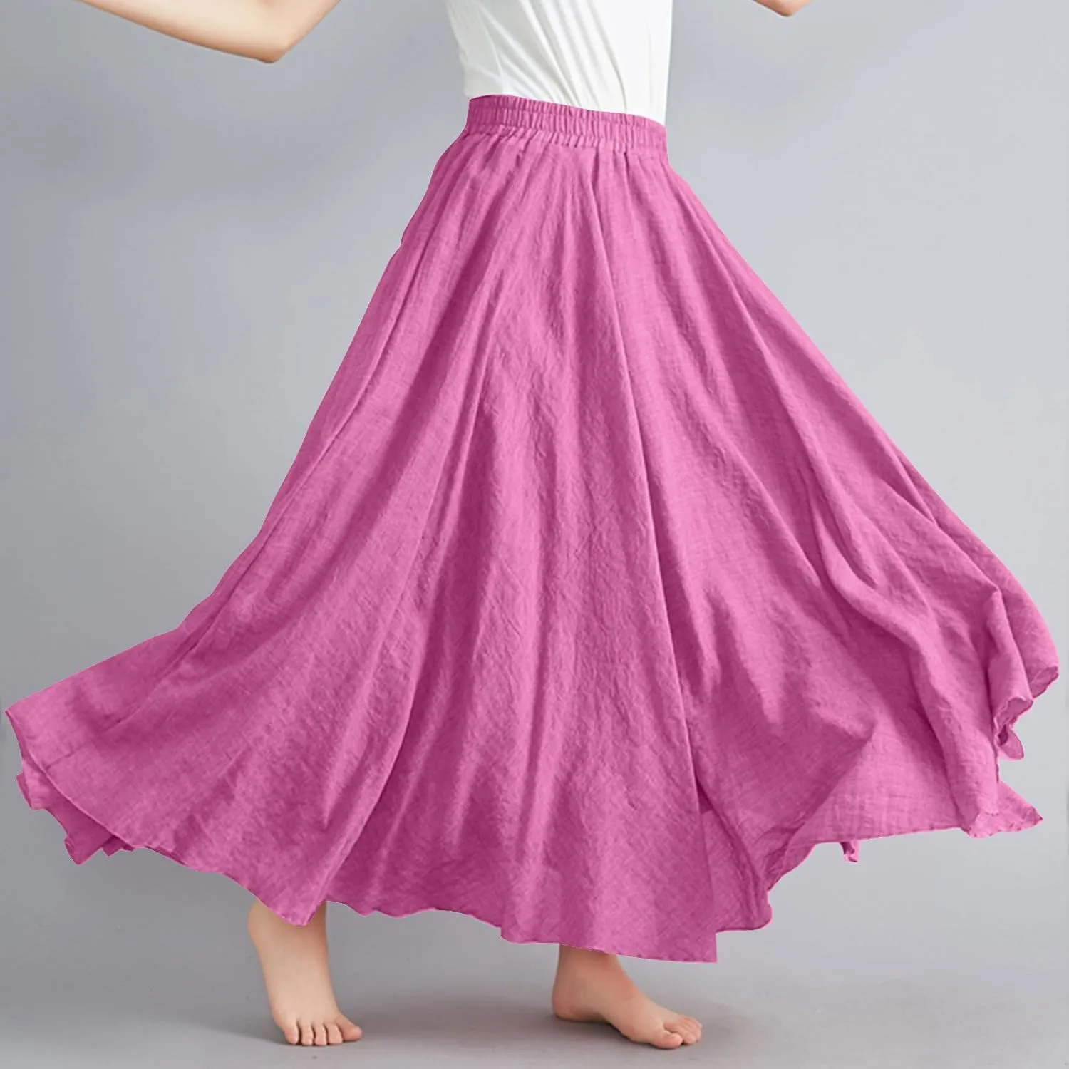 Womne's Maxi Skirts A Line Long Linen Skirts Elastic Waist Summer Skirts Flowy Beach Vacation Skirts Long Boho Skirts