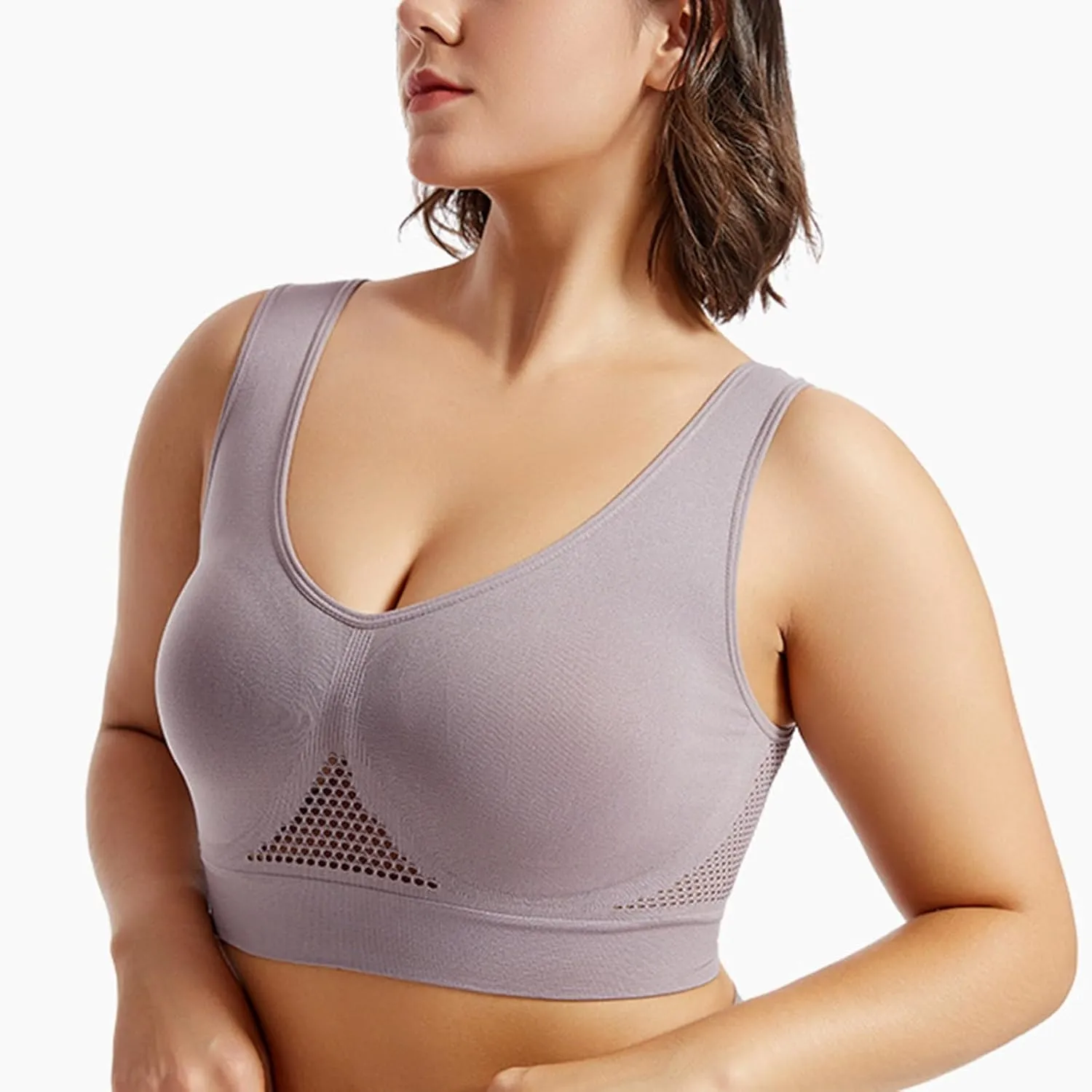 Workout Bra Sports, Soft Plunge Lingerie for Women Seamless Moisture Brassiere