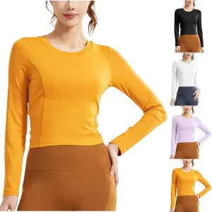 Workout Crop Top for Women Long Sleeve Athletic Slim Fit Yoga Shirt Casual Basic Tee Quick Dry Sports Activewear