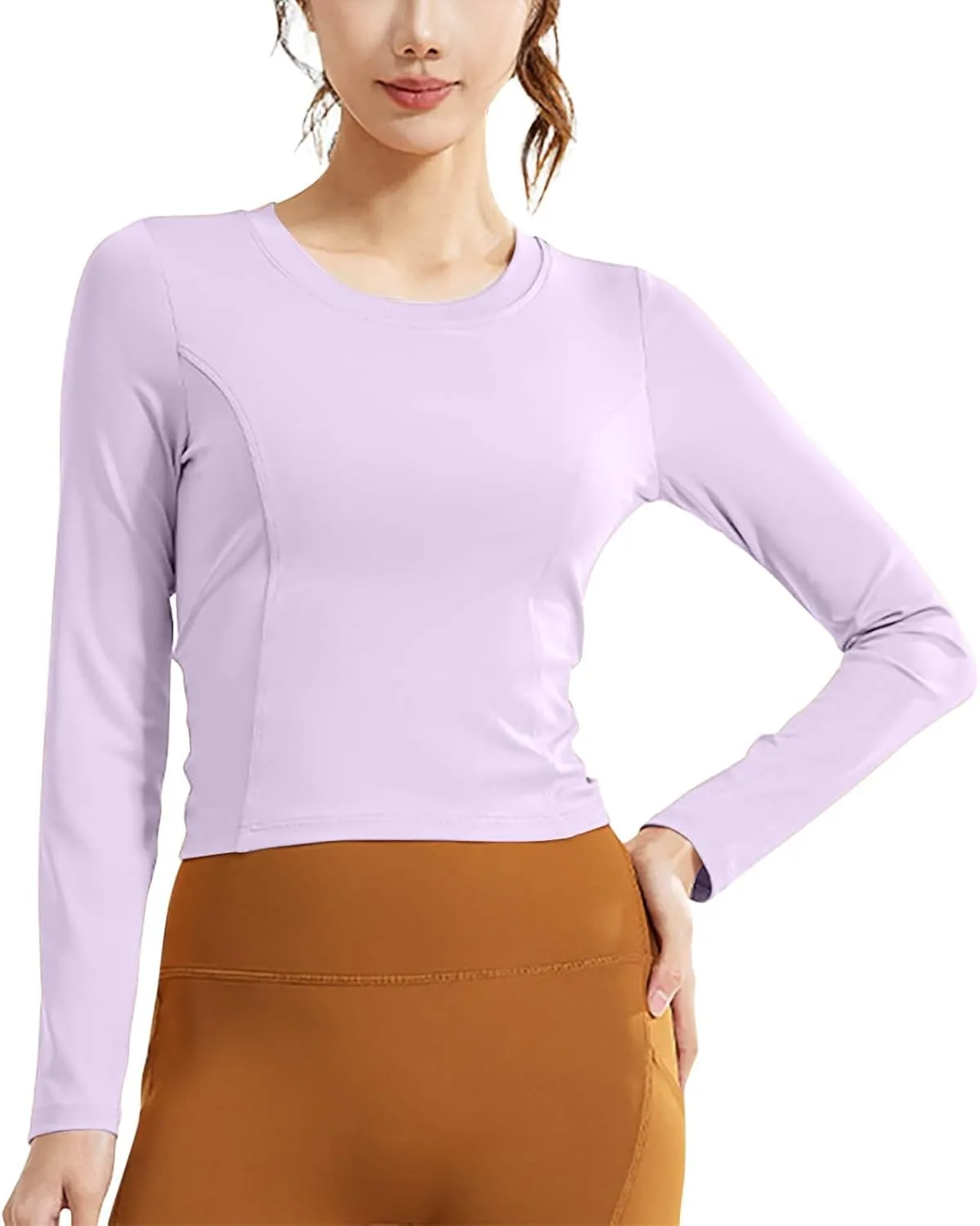 Workout Crop Top for Women Long Sleeve Athletic Slim Fit Yoga Shirt Casual Basic Tee Quick Dry Sports Activewear