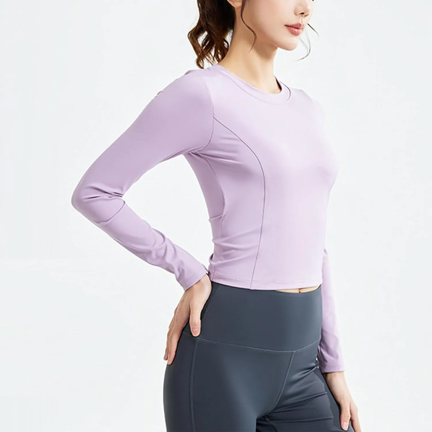 Workout Crop Top for Women Long Sleeve Athletic Slim Fit Yoga Shirt Casual Basic Tee Quick Dry Sports Activewear