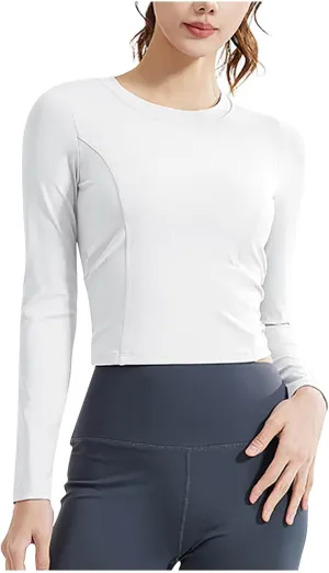 Workout Crop Top for Women Long Sleeve Athletic Slim Fit Yoga Shirt Casual Basic Tee Quick Dry Sports Activewear