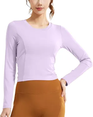 Workout Crop Top for Women Long Sleeve Athletic Slim Fit Yoga Shirt Casual Basic Tee Quick Dry Sports Activewear