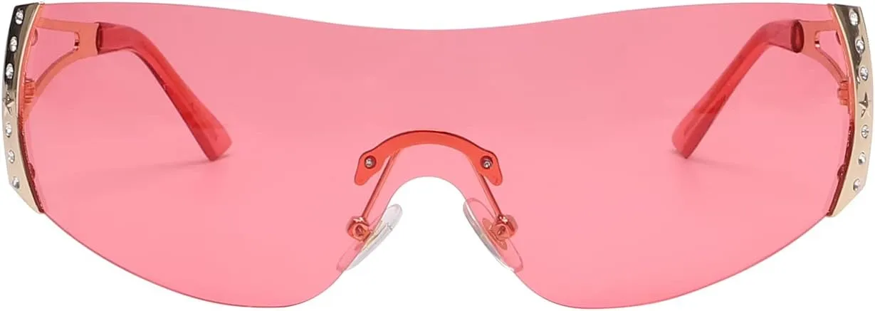 Wrap Around Y2K Sunglasses for Women Men Shield Flat Top Sunglasses Futuristic Frameless Gradient Lens Sun Glasses