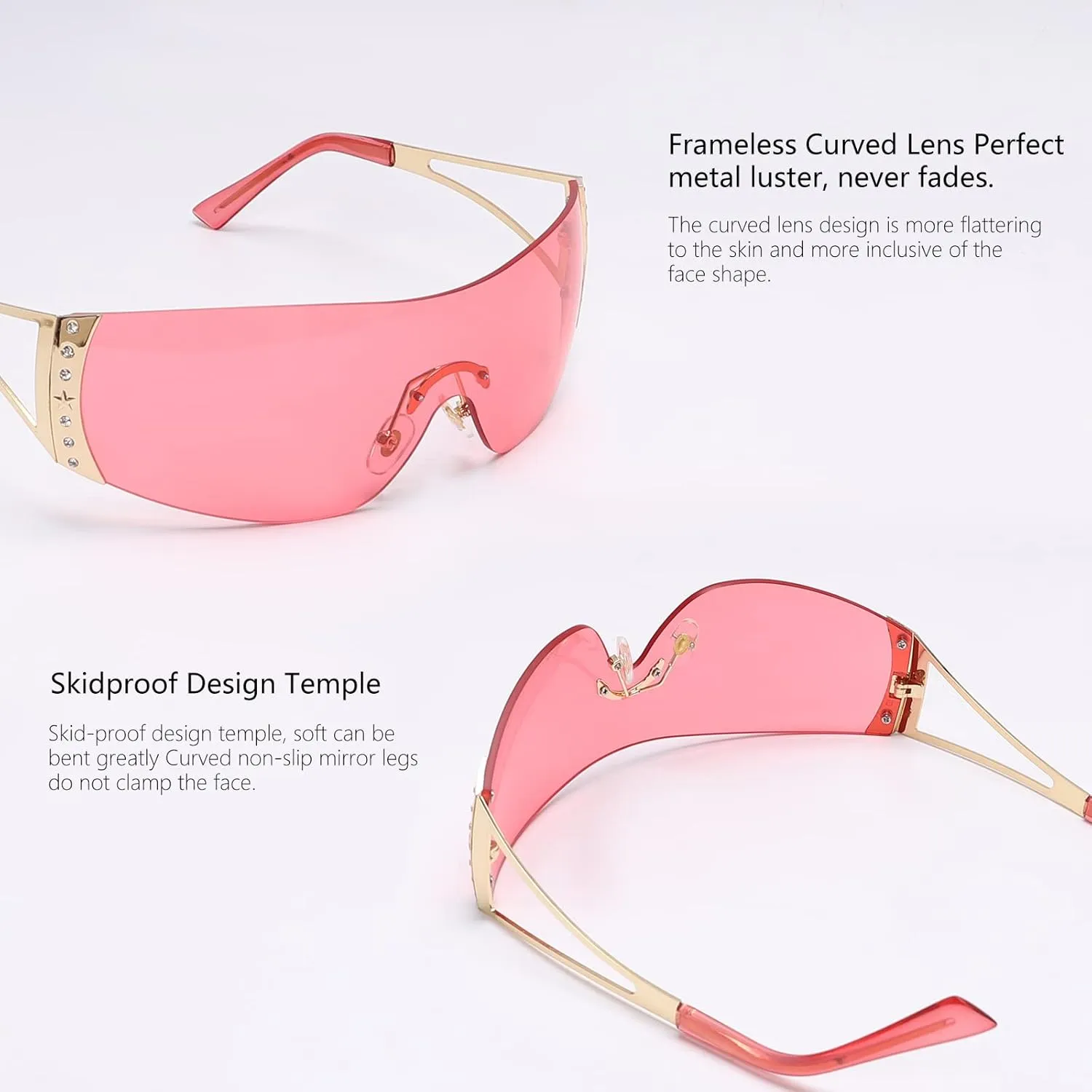 Wrap Around Y2K Sunglasses for Women Men Shield Flat Top Sunglasses Futuristic Frameless Gradient Lens Sun Glasses