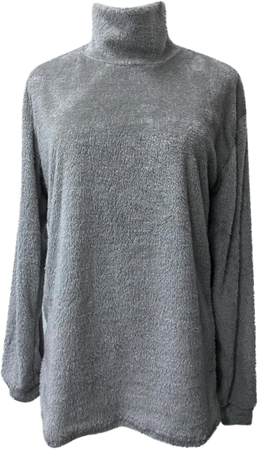 WUAI-Women Oversized Fuzzy Turtleneck Pullover Sweaters Cable Knit Soft Cozy Slouchy Popcorn Fluffy Jumper Tops Outwear