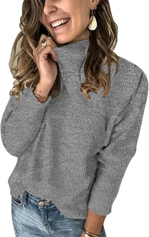 WUAI-Women Oversized Fuzzy Turtleneck Pullover Sweaters Cable Knit Soft Cozy Slouchy Popcorn Fluffy Jumper Tops Outwear