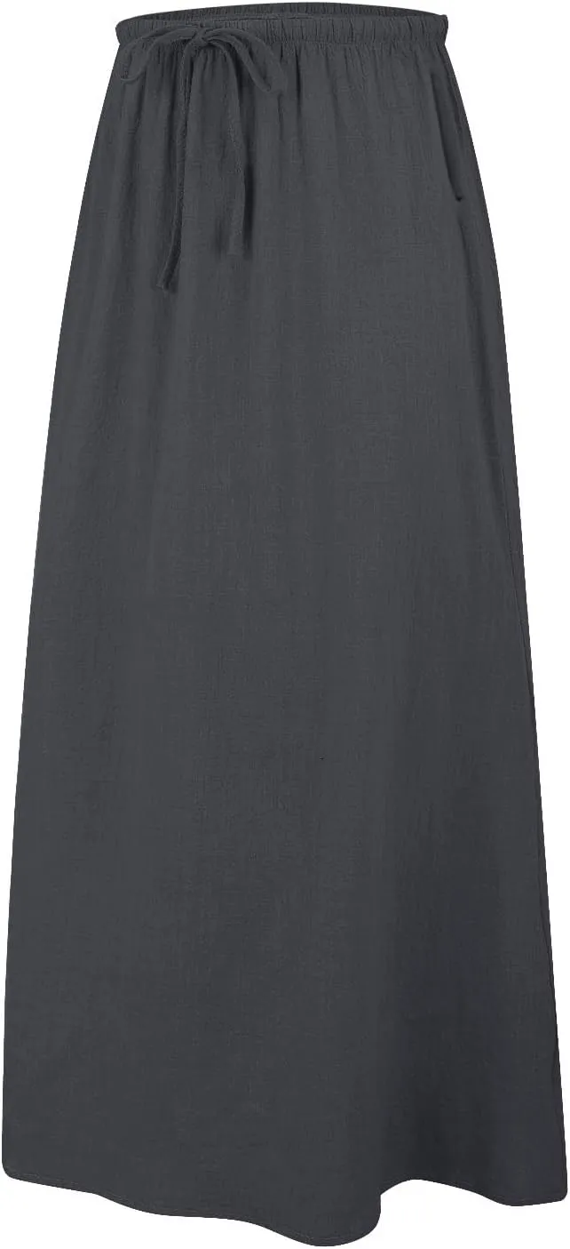 XOWRTE Linen Maxi Skirts for Women Trendy Summer Comfy Drawstring Waist A Line Skirts Cute Vacation Boho Long Flowy Skirts