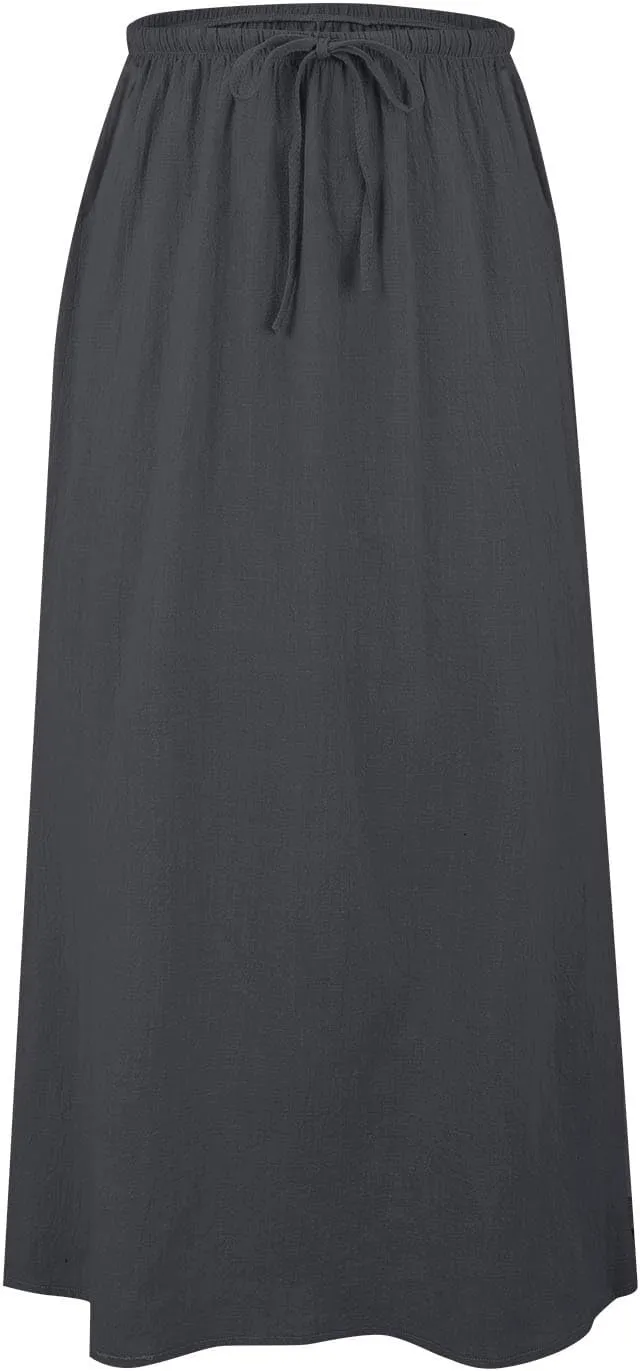 XOWRTE Linen Maxi Skirts for Women Trendy Summer Comfy Drawstring Waist A Line Skirts Cute Vacation Boho Long Flowy Skirts