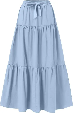 XOWRTE Women's 2025 Bohemian Long Skirts Flowy High Waist A Line Maxi Skirts for Women Summer Pleated Mini Skirts