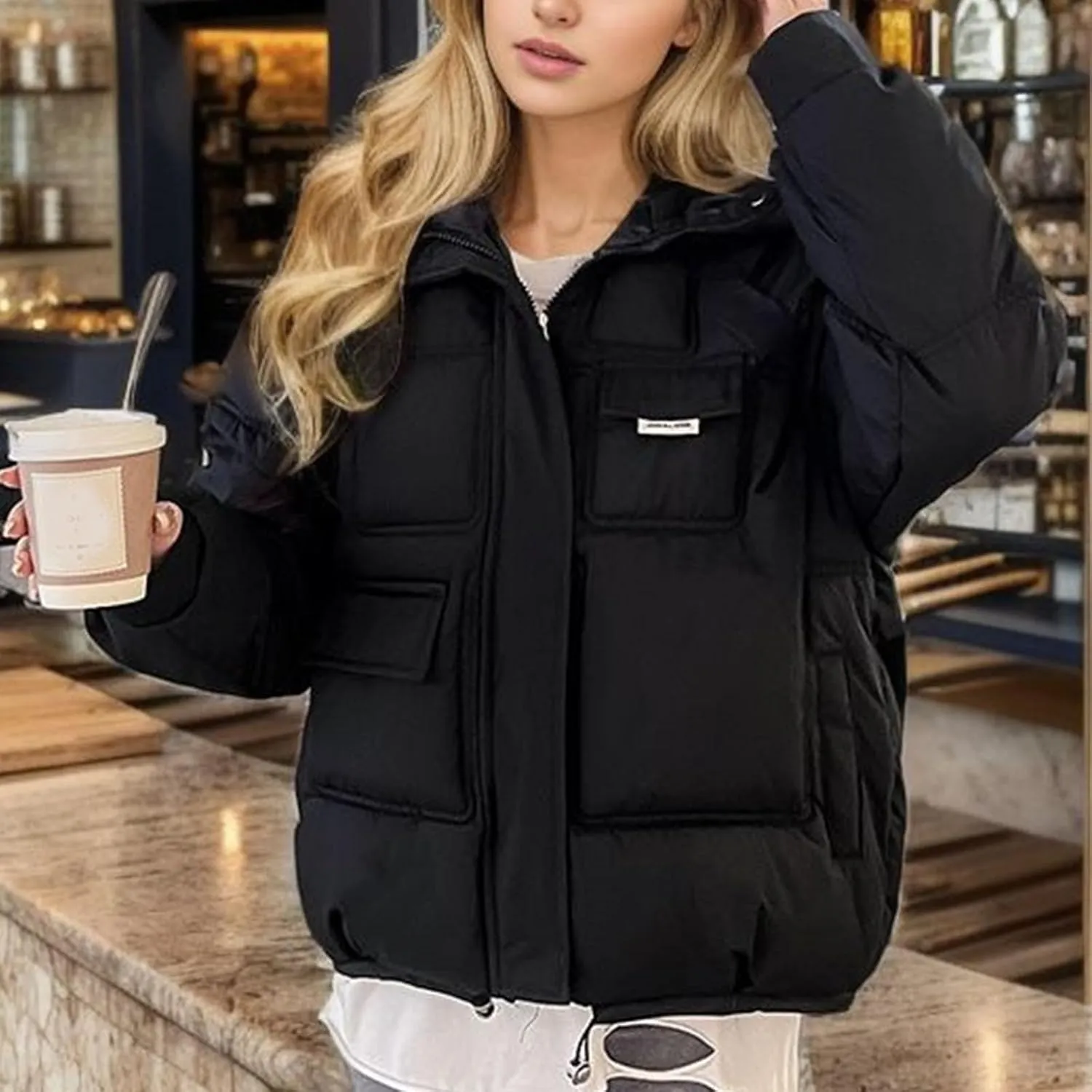 XUNRYAN 2023 Puffer Jackets Womens Quilted Lightweight Winter Warm Down Coat Cropped Jackets Outdoor Overcoat Activewear