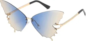 YAMEIZE Fashion Butterfly Rimless Sunglasses for Women Vintage Metal Frame Eyewear UV Protection