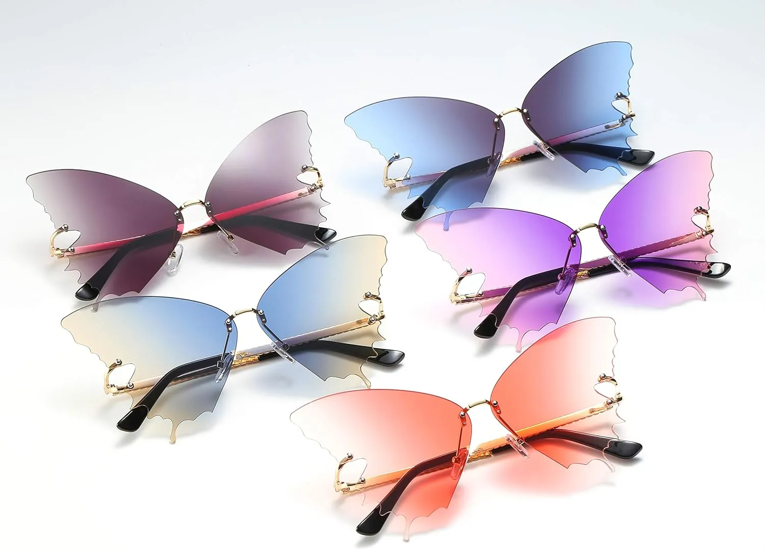 YAMEIZE Fashion Butterfly Rimless Sunglasses for Women Vintage Metal Frame Eyewear UV Protection