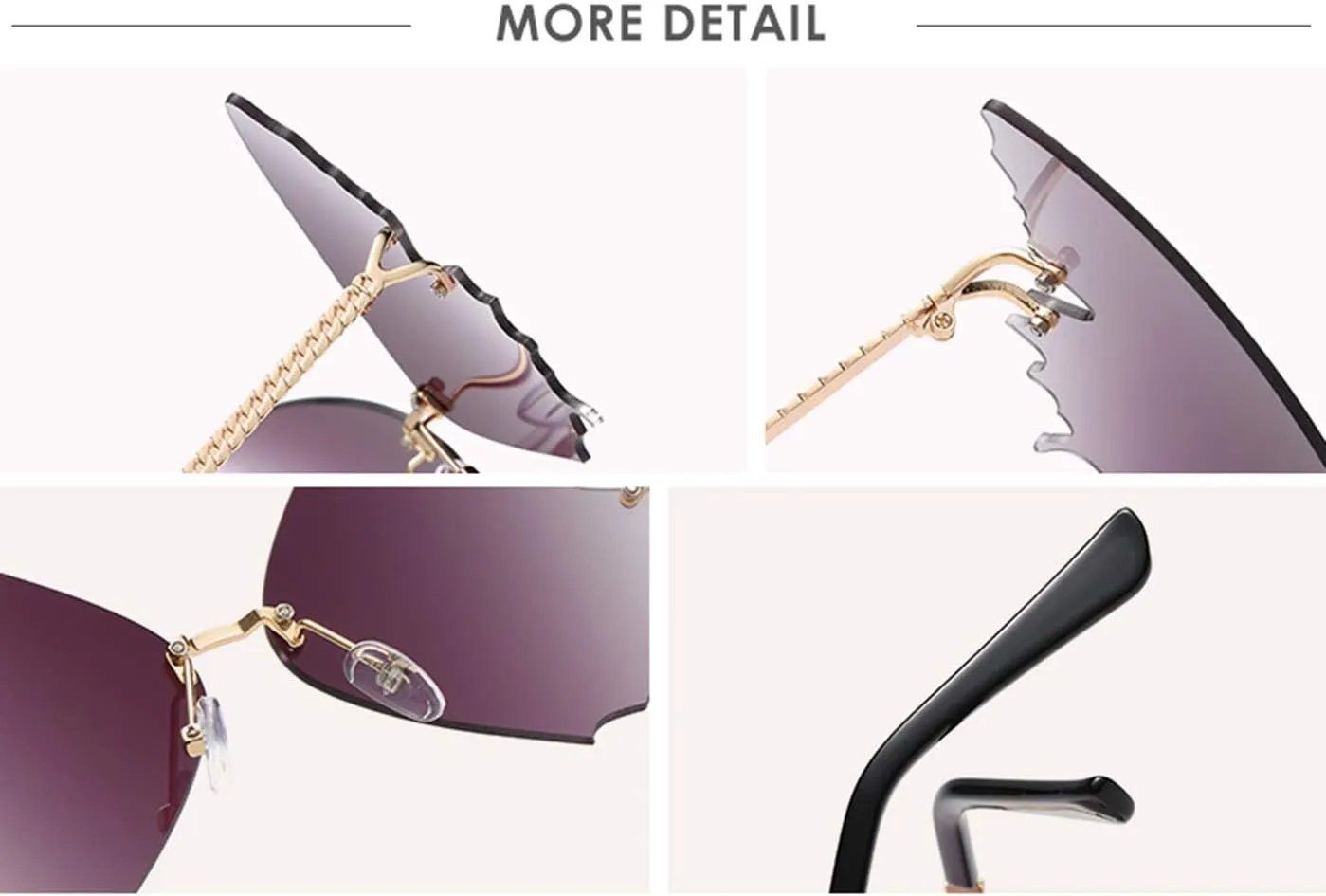 YAMEIZE Fashion Butterfly Rimless Sunglasses for Women Vintage Metal Frame Eyewear UV Protection