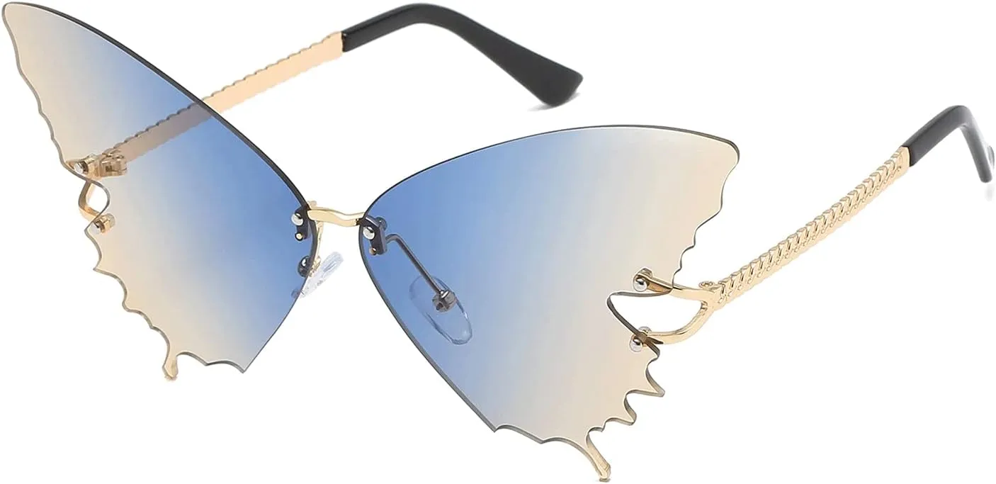 YAMEIZE Fashion Butterfly Rimless Sunglasses for Women Vintage Metal Frame Eyewear UV Protection