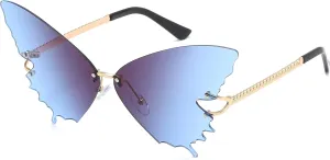 YAMEIZE Fashion Butterfly Rimless Sunglasses for Women Vintage Metal Frame Eyewear UV Protection