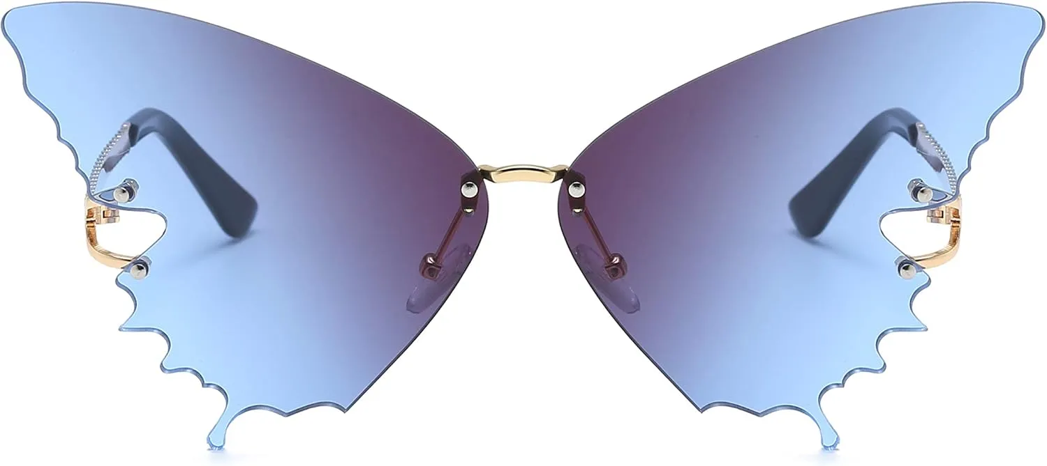 YAMEIZE Fashion Butterfly Rimless Sunglasses for Women Vintage Metal Frame Eyewear UV Protection