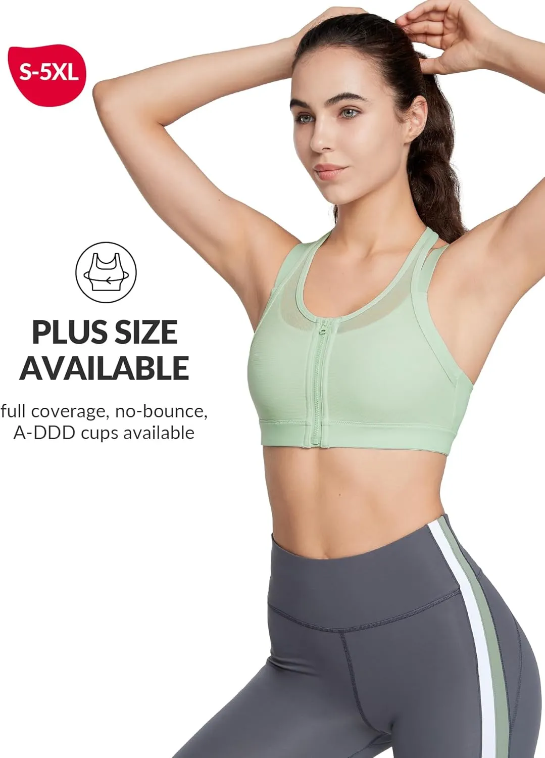Yvette High Impact Women Sports Bra Front Closure Double Deck Mesh Running Bra for Plus Size for Plus Size