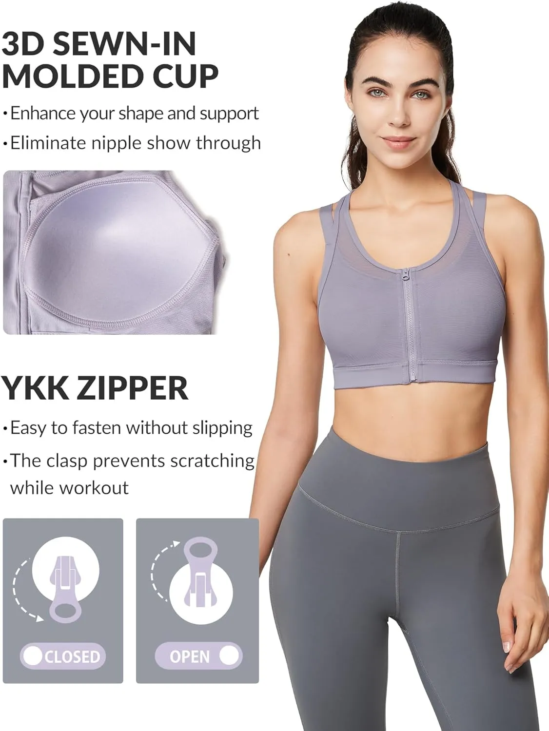 Yvette High Impact Women Sports Bra Front Closure Double Deck Mesh Running Bra for Plus Size for Plus Size