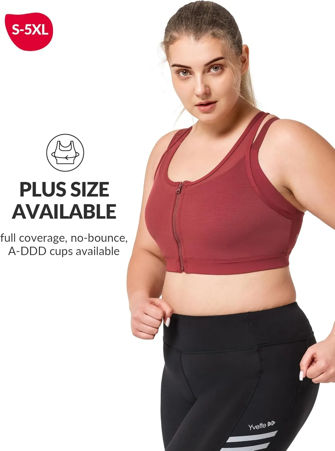 Yvette High Impact Women Sports Bra Front Closure Double Deck Mesh Running Bra for Plus Size for Plus Size