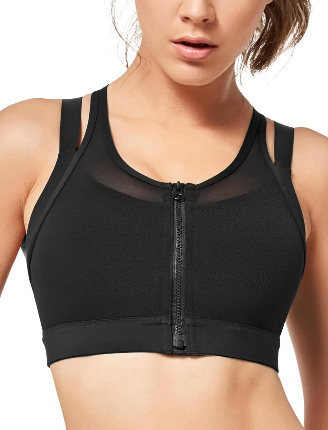 Yvette High Impact Women Sports Bra Front Closure Double Deck Mesh Running Bra for Plus Size for Plus Size
