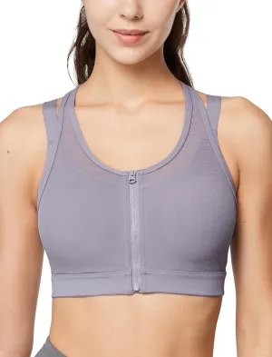 Yvette High Impact Women Sports Bra Front Closure Double Deck Mesh Running Bra for Plus Size for Plus Size