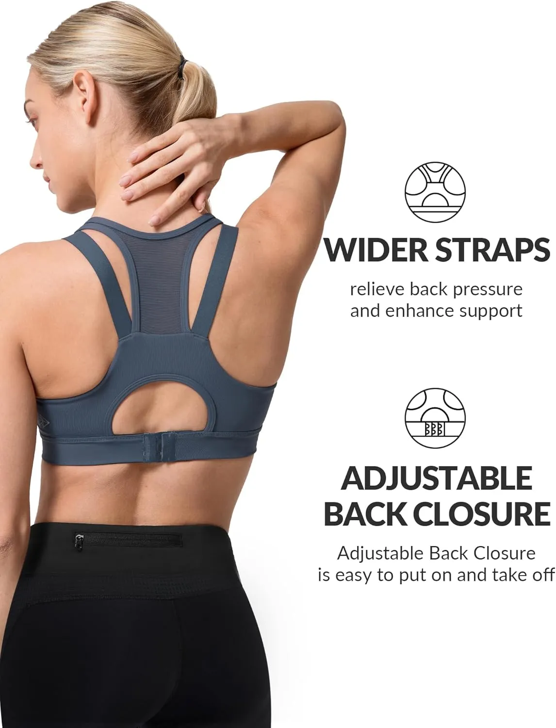 Yvette High Impact Women Sports Bra Front Closure Double Deck Mesh Running Bra for Plus Size for Plus Size