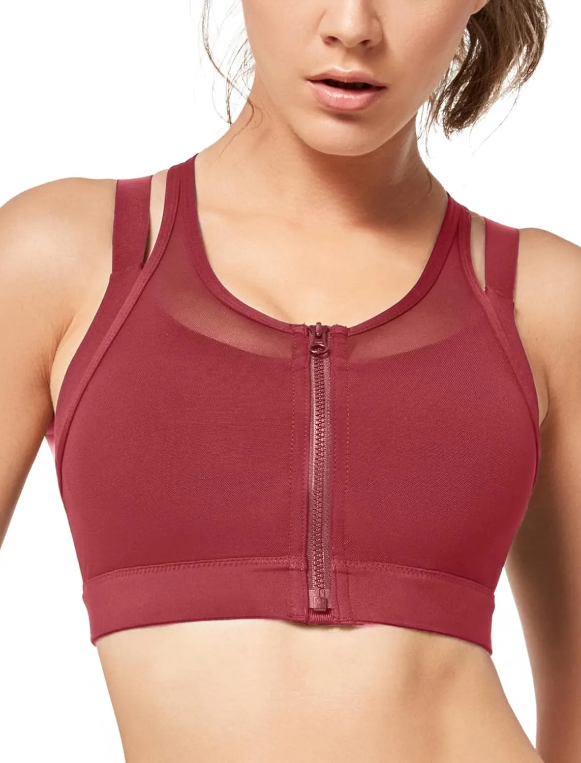 Yvette High Impact Women Sports Bra Front Closure Double Deck Mesh Running Bra for Plus Size for Plus Size
