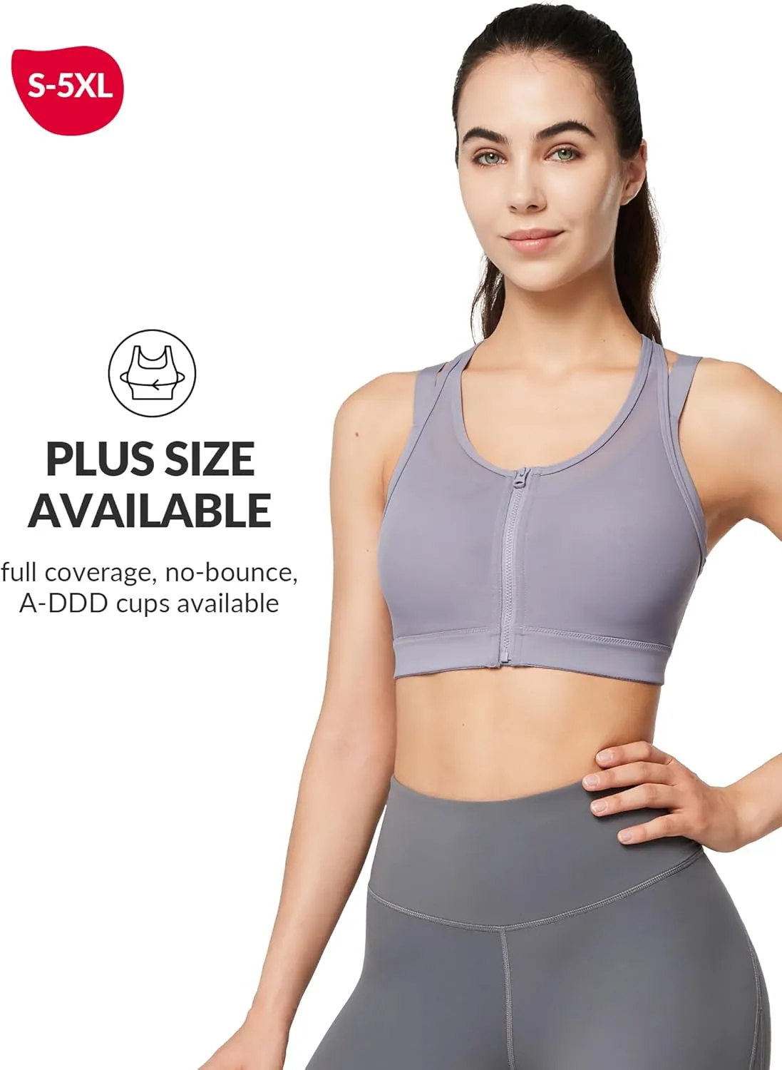 Yvette High Impact Women Sports Bra Front Closure Double Deck Mesh Running Bra for Plus Size for Plus Size