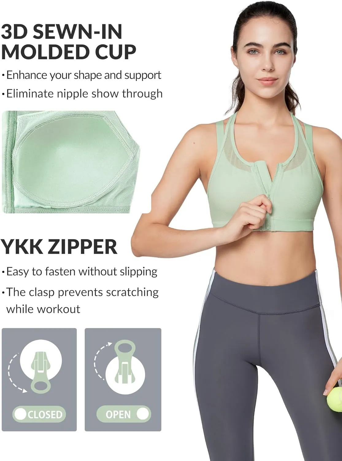 Yvette High Impact Women Sports Bra Front Closure Double Deck Mesh Running Bra for Plus Size for Plus Size