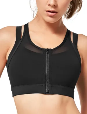Yvette High Impact Women Sports Bra Front Closure Double Deck Mesh Running Bra for Plus Size for Plus Size