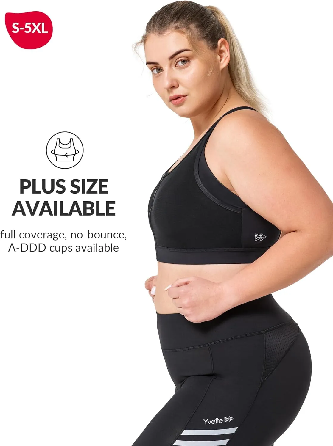 Yvette High Impact Women Sports Bra Front Closure Double Deck Mesh Running Bra for Plus Size for Plus Size