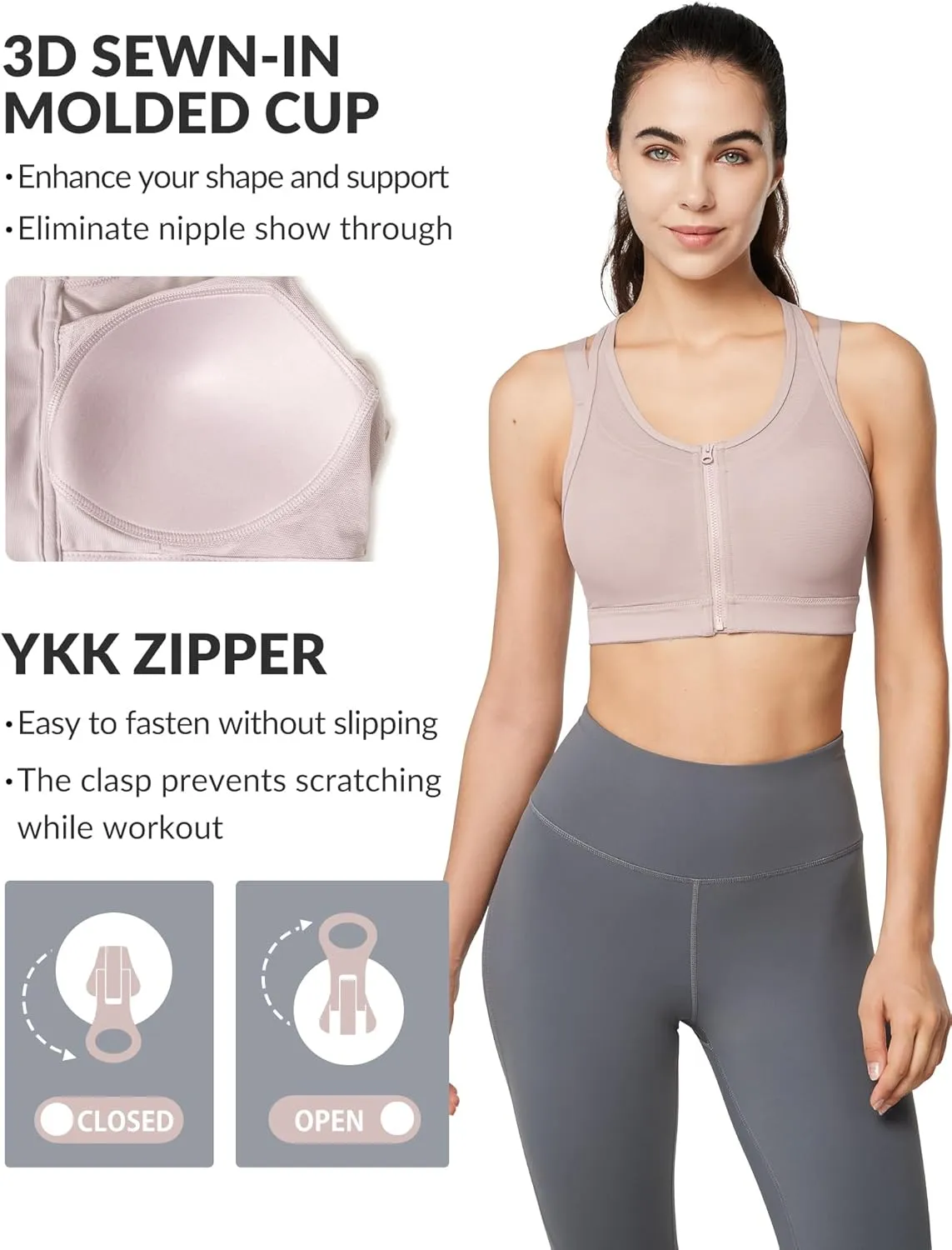 Yvette High Impact Women Sports Bra Front Closure Double Deck Mesh Running Bra for Plus Size for Plus Size