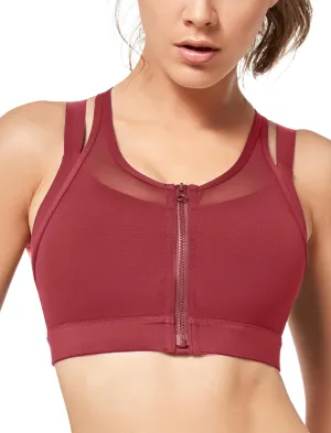 Yvette High Impact Women Sports Bra Front Closure Double Deck Mesh Running Bra for Plus Size for Plus Size