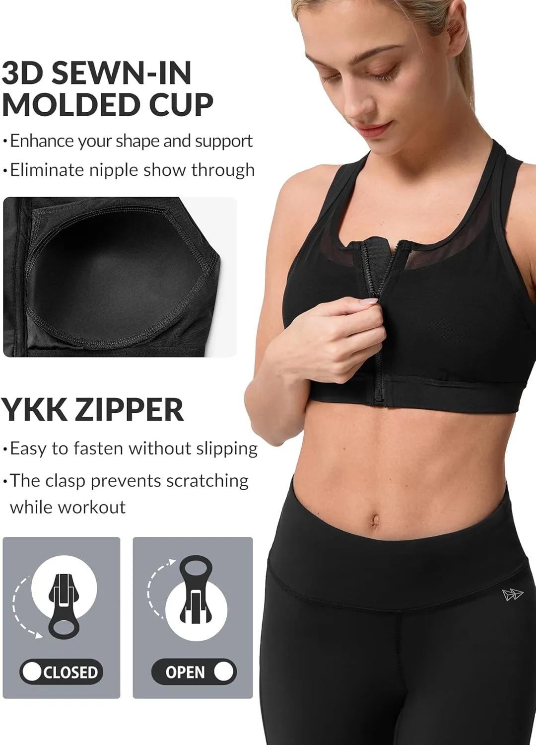 Yvette High Impact Women Sports Bra Front Closure Double Deck Mesh Running Bra for Plus Size for Plus Size