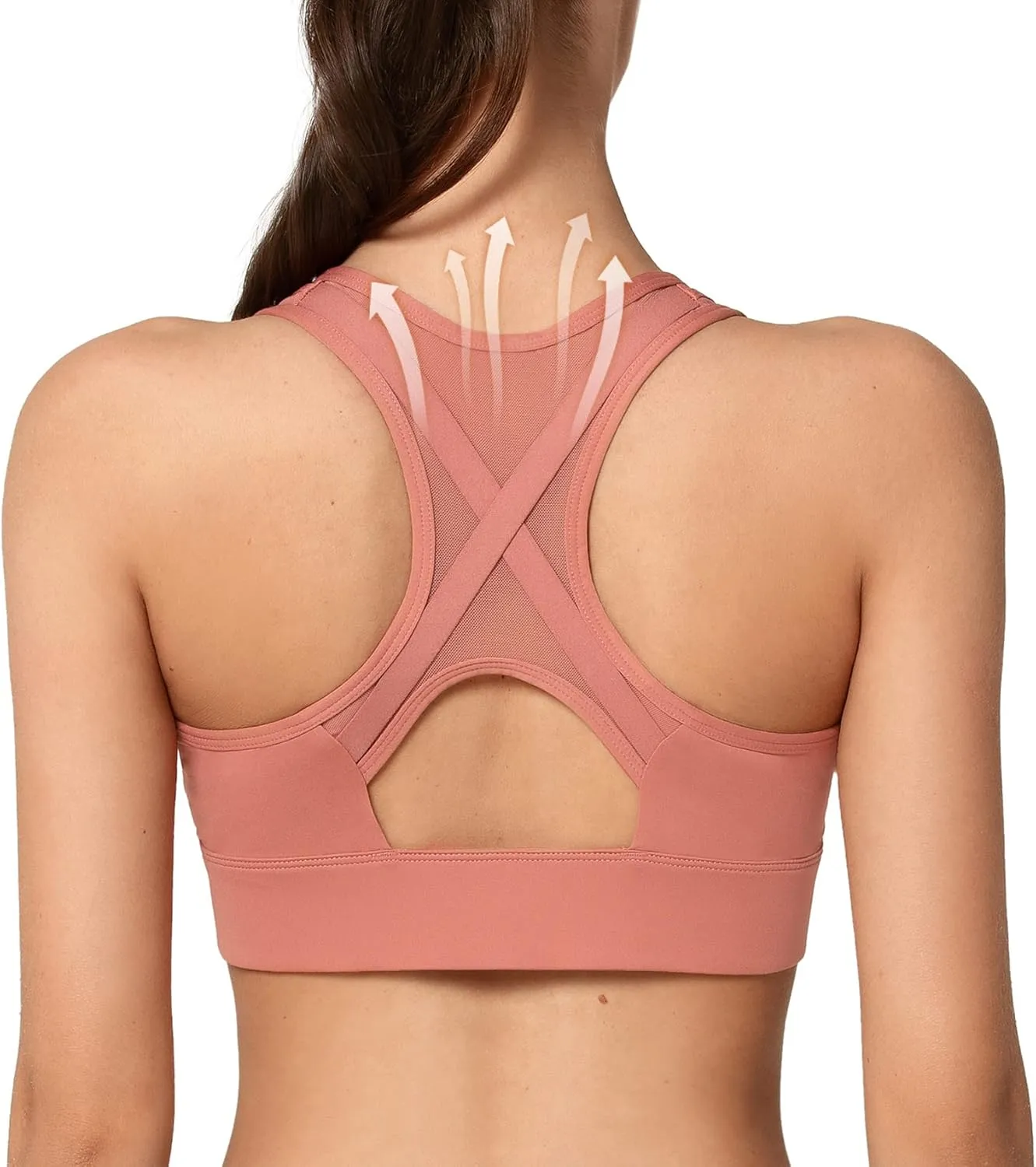 Yvette High Impact Zip Front Sports Bra Mesh Racerback Workout High Support Sports Bras for Women Large Breasts