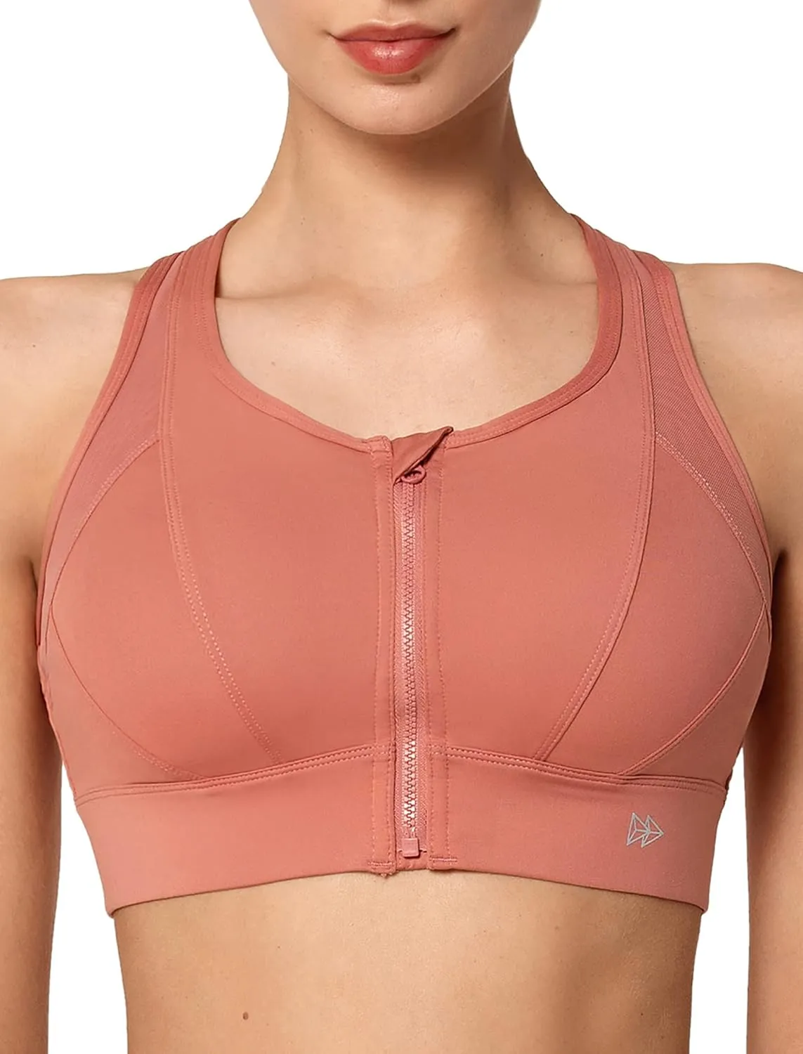 Yvette High Impact Zip Front Sports Bra Mesh Racerback Workout High Support Sports Bras for Women Large Breasts