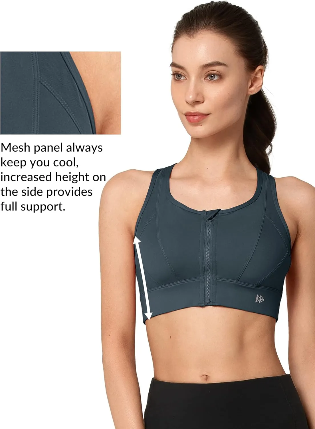 Yvette High Impact Zip Front Sports Bra Mesh Racerback Workout High Support Sports Bras for Women Large Breasts