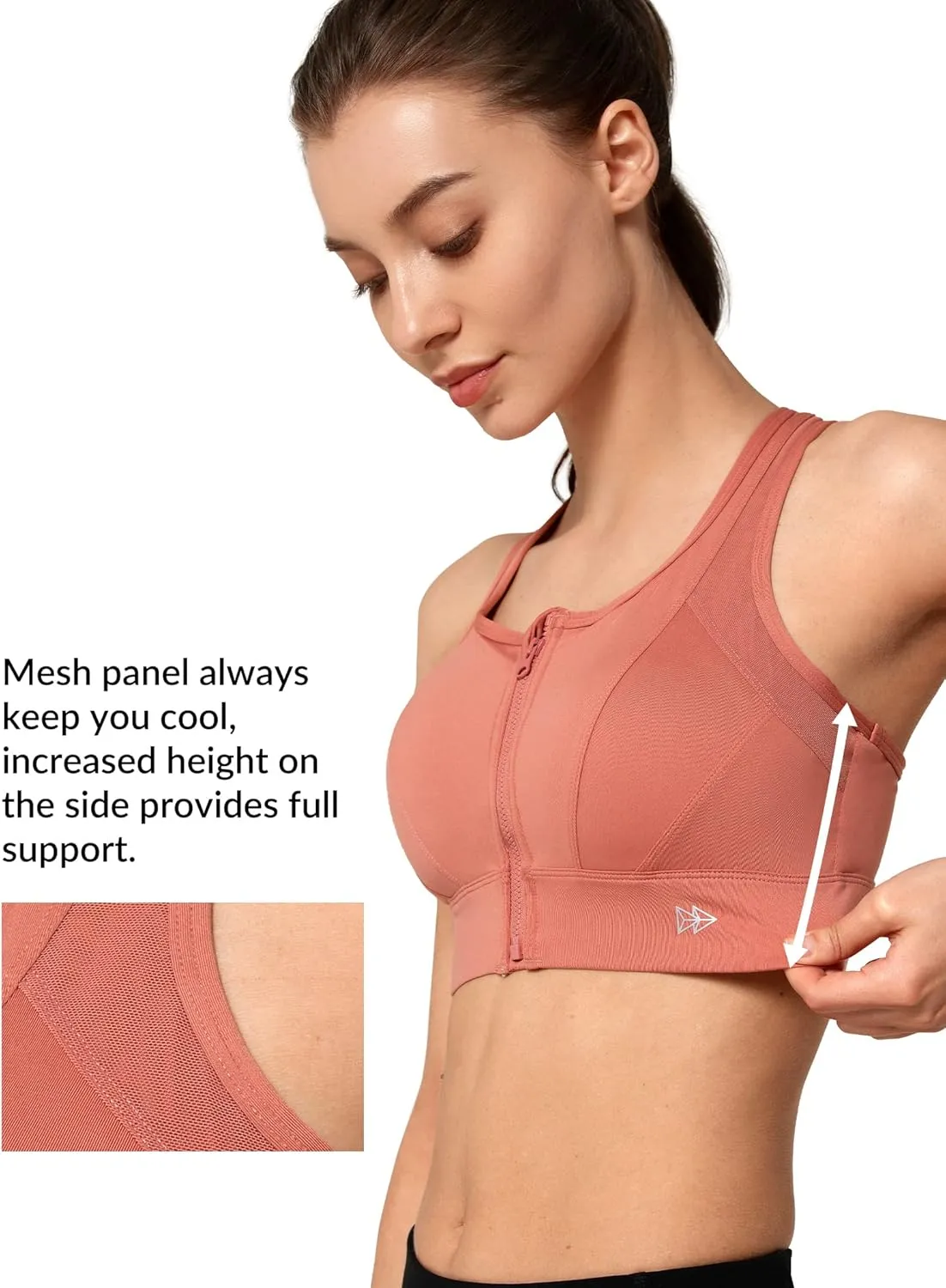 Yvette High Impact Zip Front Sports Bra Mesh Racerback Workout High Support Sports Bras for Women Large Breasts