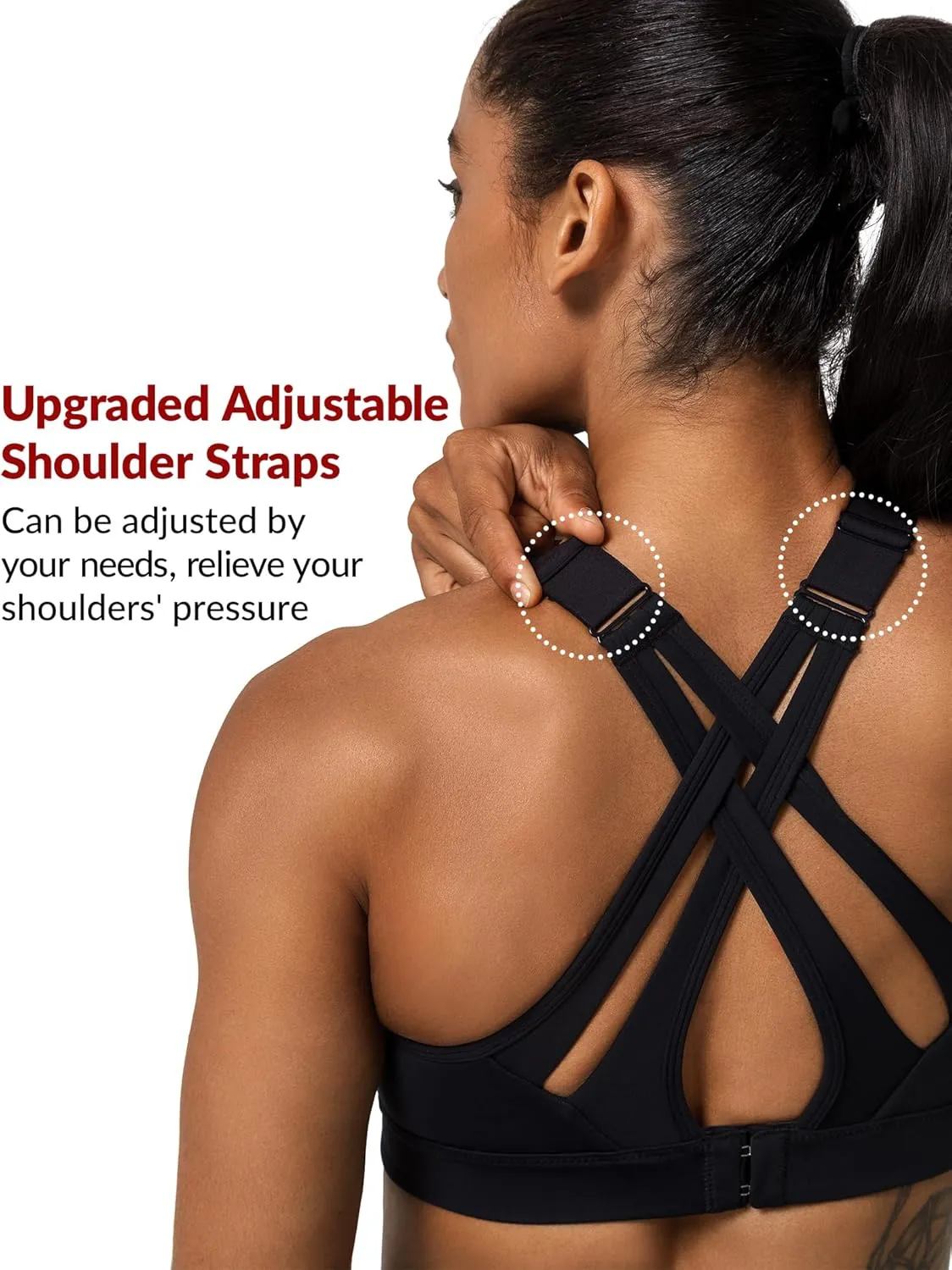 Yvette Sports Bra High Impact Adjustable Criss Cross Back, Full Support for Large Bust No Bounce