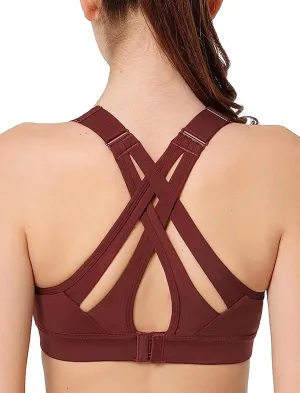 Yvette Sports Bra High Impact Adjustable Criss Cross Back, Full Support for Large Bust No Bounce