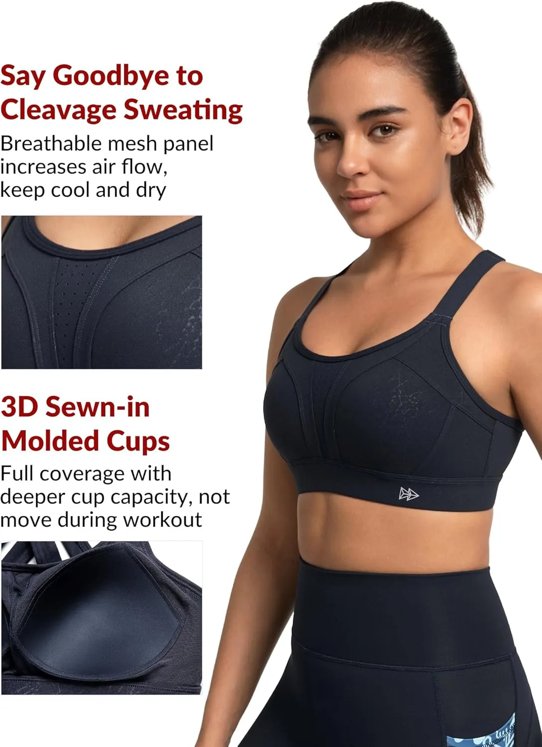 Yvette Sports Bra High Impact Adjustable Criss Cross Back, Full Support for Large Bust No Bounce