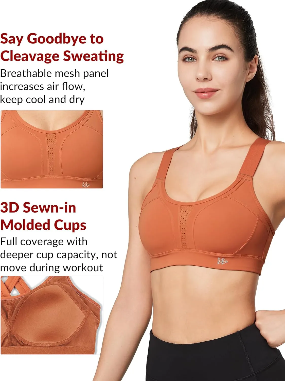 Yvette Sports Bra High Impact Adjustable Criss Cross Back, Full Support for Large Bust No Bounce