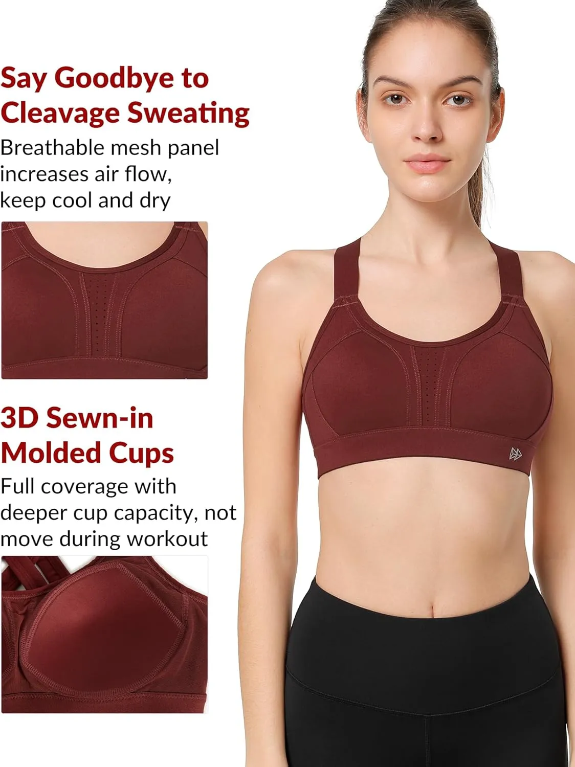 Yvette Sports Bra High Impact Adjustable Criss Cross Back, Full Support for Large Bust No Bounce
